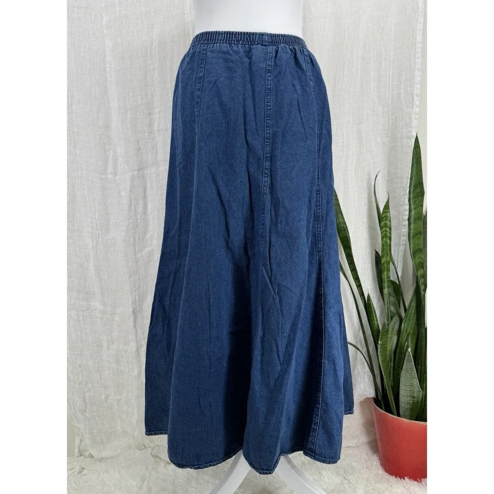 Denim Patchwork Midi Skirt M Cottage Boho Hippie Indie Granny Peasant Vtg 90s - Picture 3 of 4